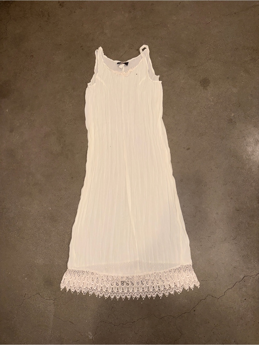 80s BASEMENT White Lace-Trim Slip Dress -